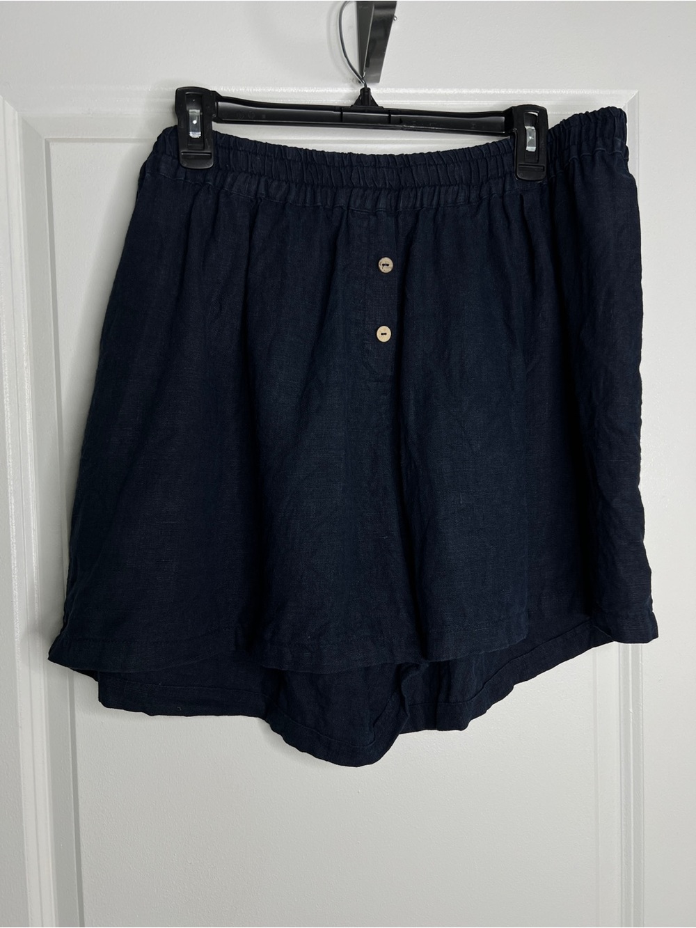 Pavietra Black Organic Linen Shorts Elastic Waist Faux Fly Boxer Plus Size 1X-2X